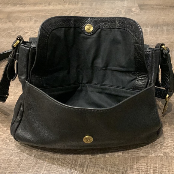 Fossil Black Pebbled Distressed leather Crossbody Messenger Suede Flap front Bag - Picture 15 of 16
